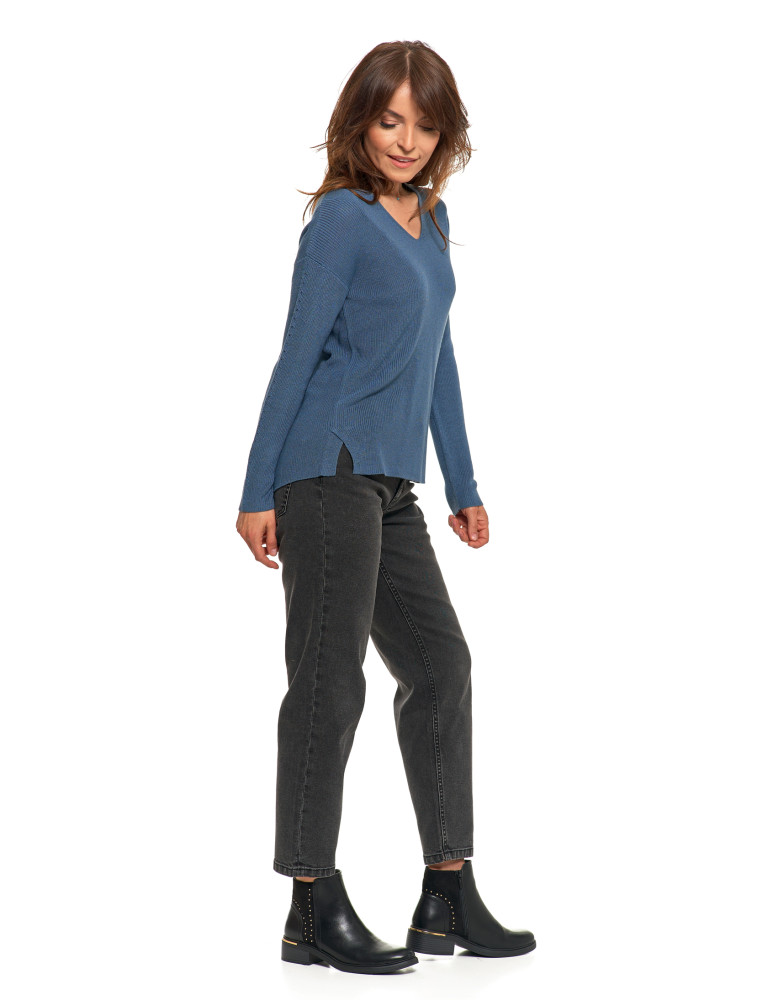 Swetry i kardigany - Cienki sweter damski dzianinowy z wiskozą NIEBIESKI - produkt moraj.pl 6