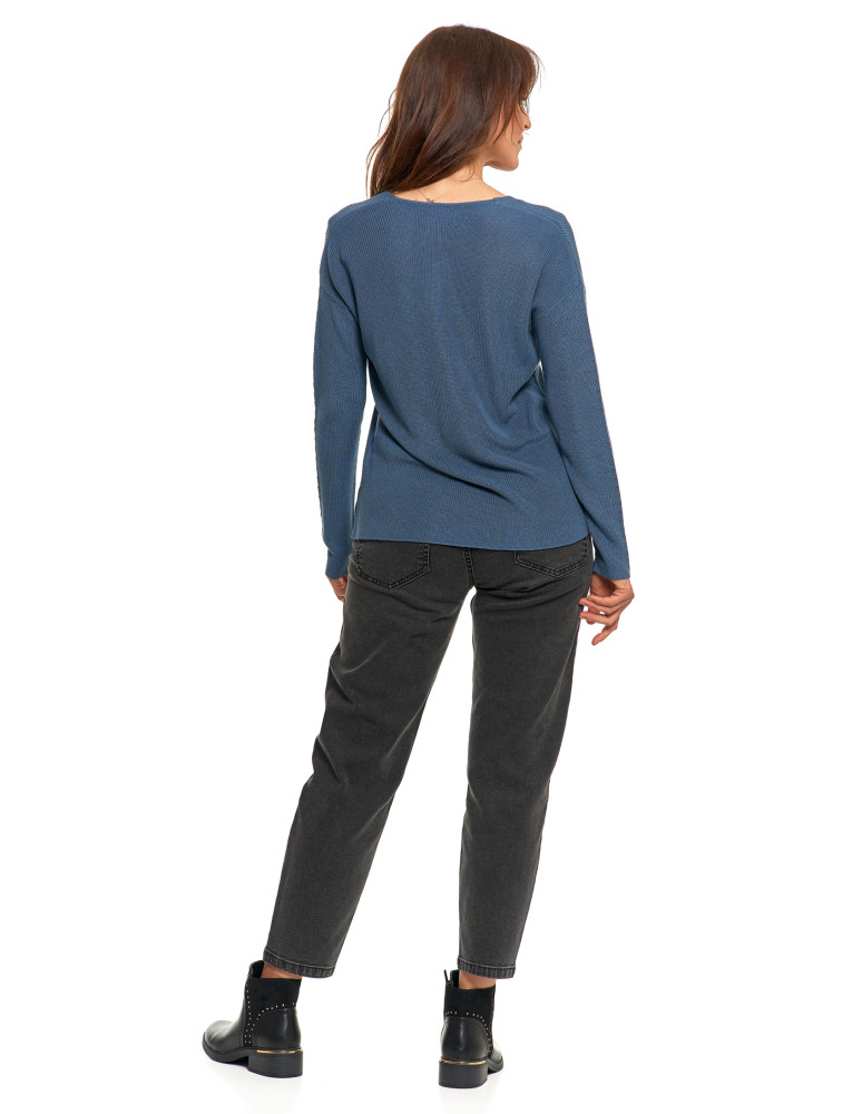 Swetry i kardigany - Cienki sweter damski dzianinowy z wiskozą NIEBIESKI - produkt moraj.pl 7