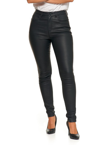 Spodnie damskie - Spodnie damskie skinny z wysokim stanem woskowane CZARNY - produkt 3