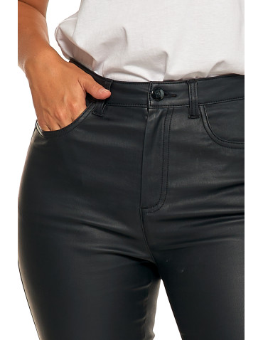 Spodnie damskie - Spodnie damskie skinny z wysokim stanem woskowane CZARNY - produkt 5