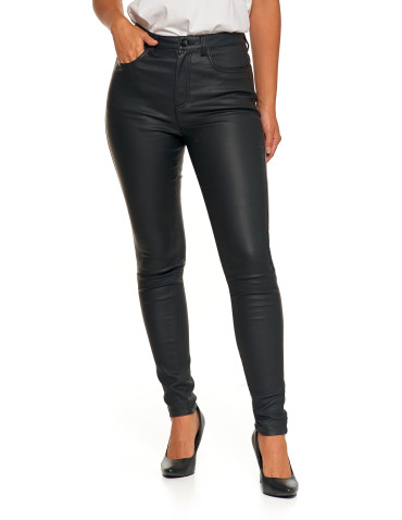 Spodnie damskie - Spodnie damskie skinny z wysokim stanem woskowane CZARNY - produkt 7