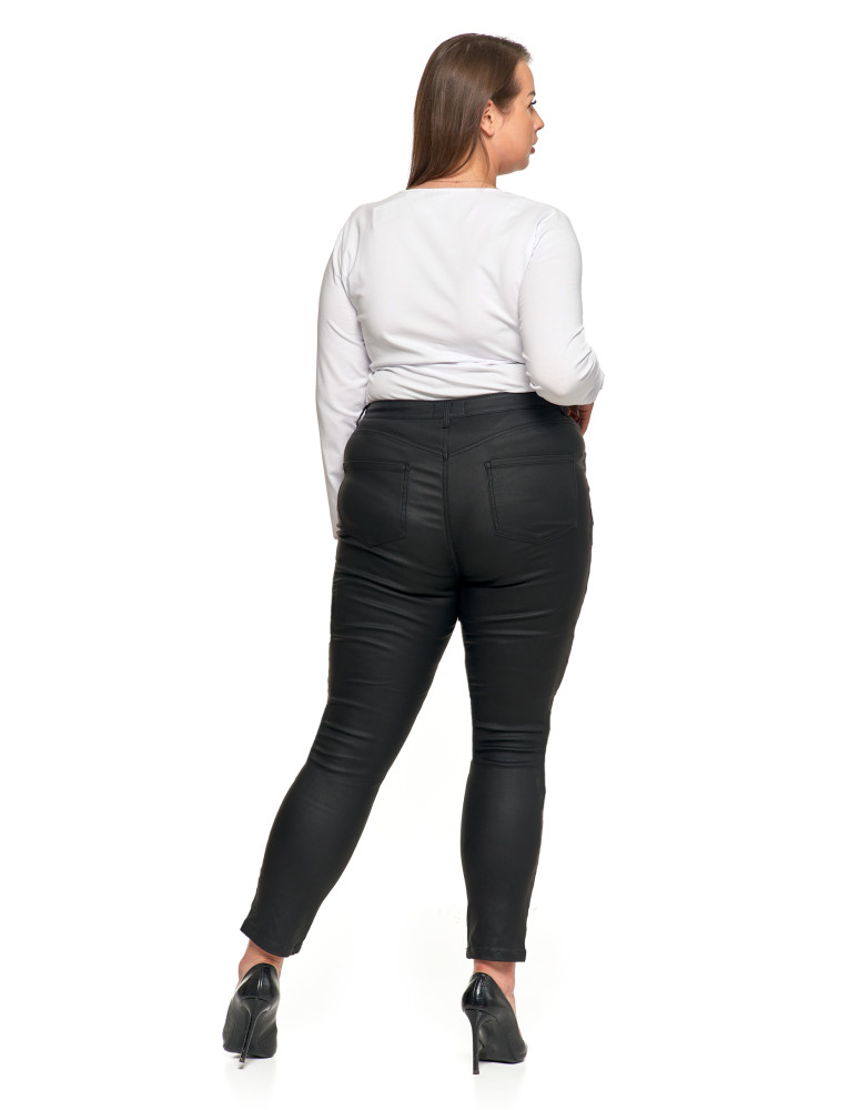 Spodnie damskie - Spodnie damskie skinny z wysokim stanem woskowane CZARNY - produkt moraj.pl 10