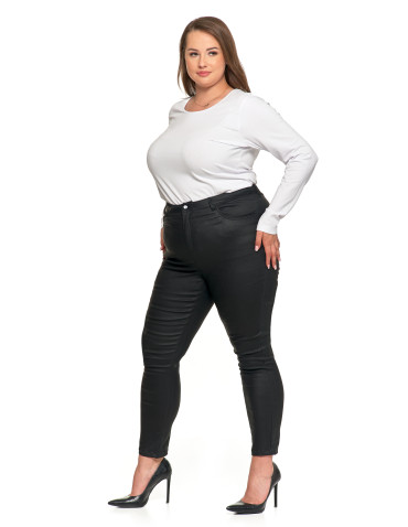 Spodnie damskie - Spodnie damskie skinny z wysokim stanem woskowane CZARNY - produkt 11