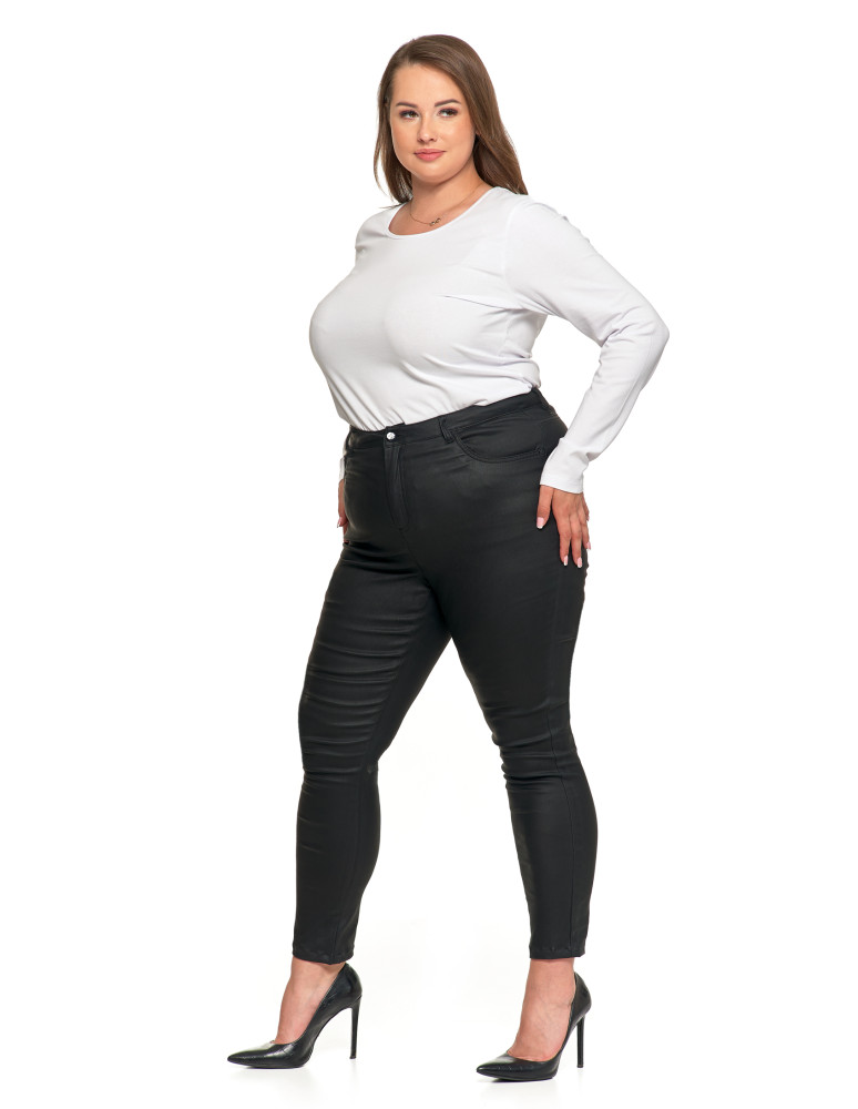 Spodnie damskie - Spodnie damskie skinny z wysokim stanem woskowane CZARNY - produkt moraj.pl 11