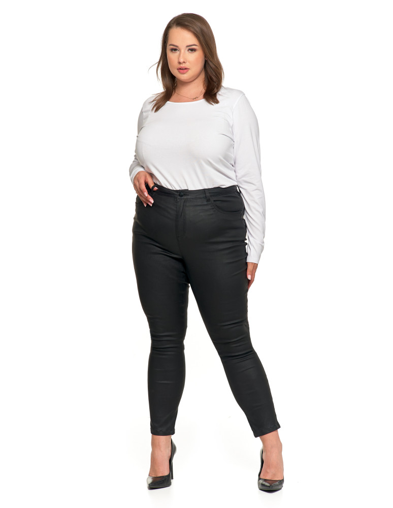 Spodnie damskie - Spodnie damskie skinny z wysokim stanem woskowane CZARNY - produkt moraj.pl 9
