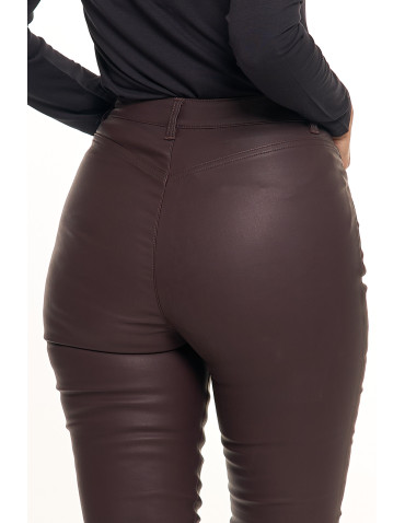 Spodnie damskie - Spodnie damskie skinny z wysokim stanem woskowane BRĄZOWY - produkt 5