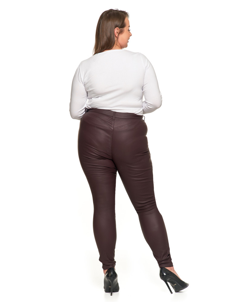 Spodnie damskie - Spodnie damskie skinny z wysokim stanem woskowane BRĄZOWY  - produkt moraj.pl 10