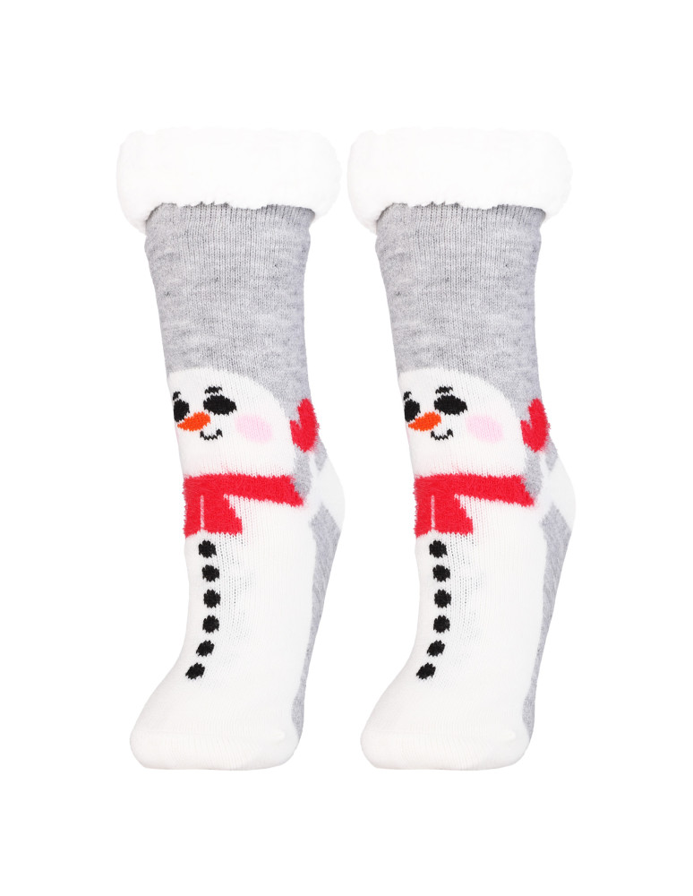 Świąteczne ciepłe skarpety damskie bambosze zimowe SZARY