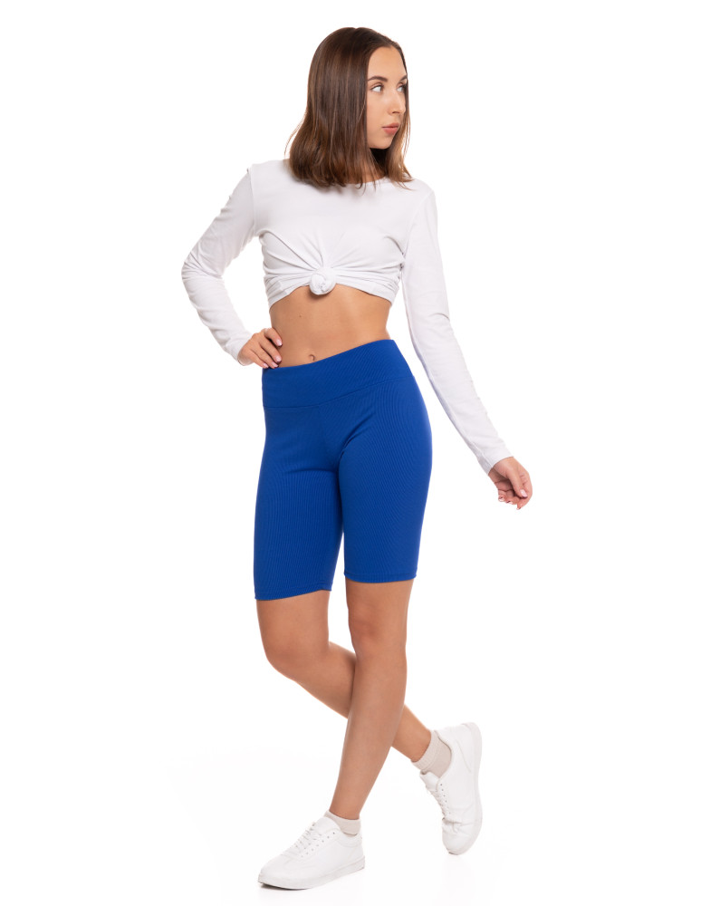 Legginsy damskie - Legginsy kolarki damskie w prążek wysoki stan CIEMNY NIEBIESKI - produkt moraj.pl 7