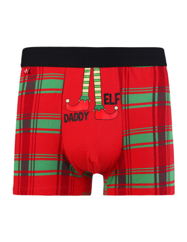 Zabawne męskie bokserki świąteczne z elfem w kratkę