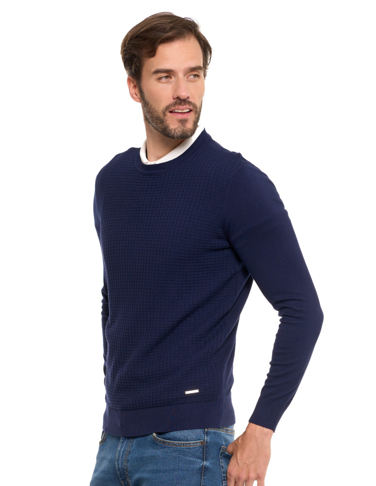 Swetry męskie - Męski sweter klasyczny z wiskozy elegancki GRANATOWY - produkt moraj.pl 3