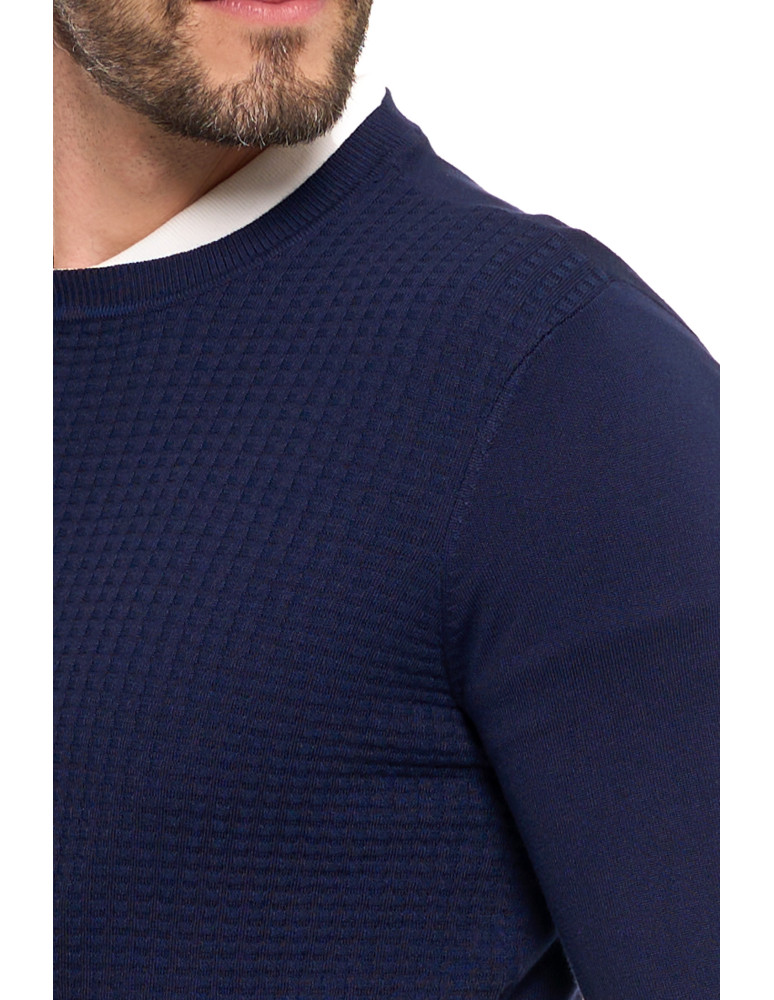 Swetry męskie - Męski sweter klasyczny z wiskozy elegancki GRANATOWY - produkt moraj.pl 4