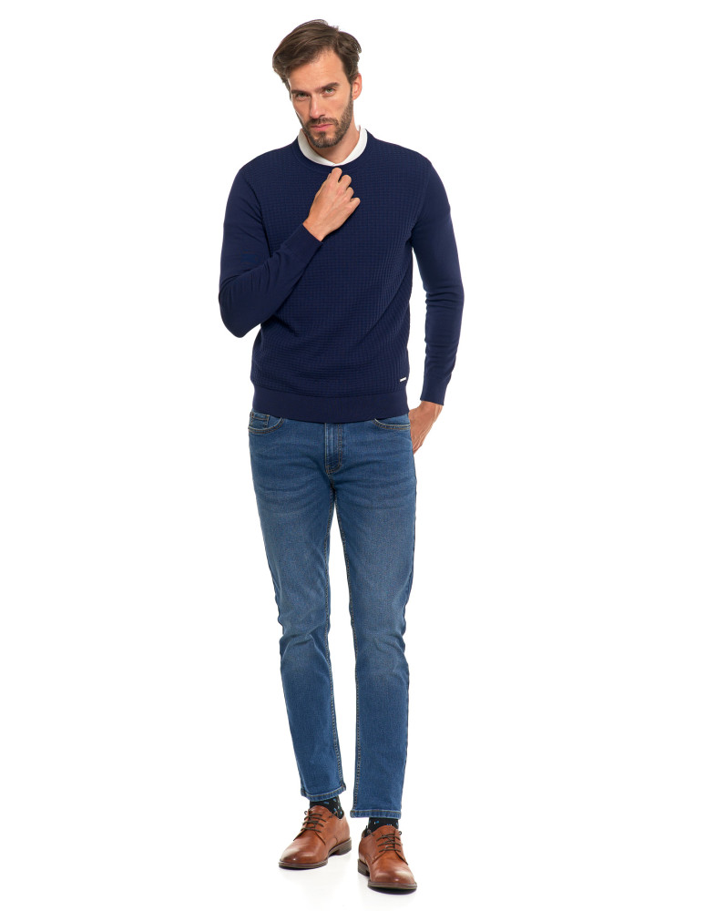 Swetry męskie - Męski sweter klasyczny z wiskozy elegancki GRANATOWY - produkt moraj.pl 6