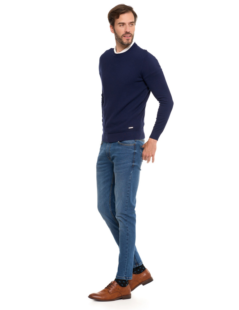 Swetry męskie - Męski sweter klasyczny z wiskozy elegancki GRANATOWY - produkt moraj.pl 7