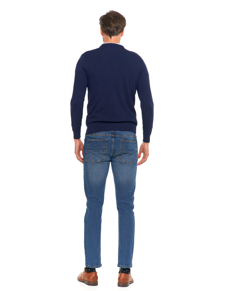 Swetry męskie - Męski sweter klasyczny z wiskozy elegancki GRANATOWY - produkt moraj.pl 8