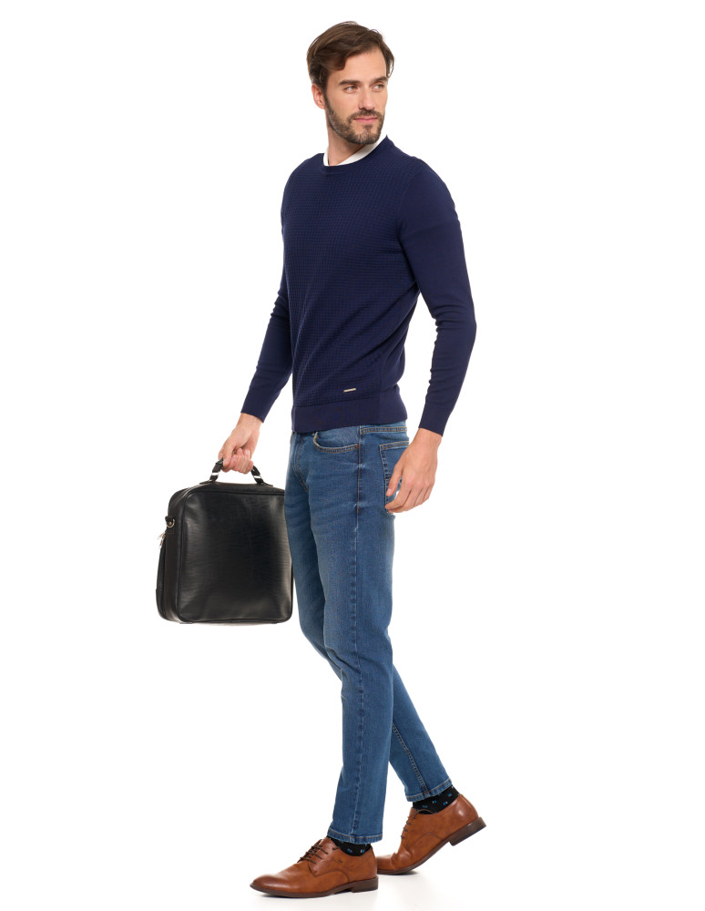 Swetry męskie - Męski sweter klasyczny z wiskozy elegancki GRANATOWY - produkt moraj.pl 9