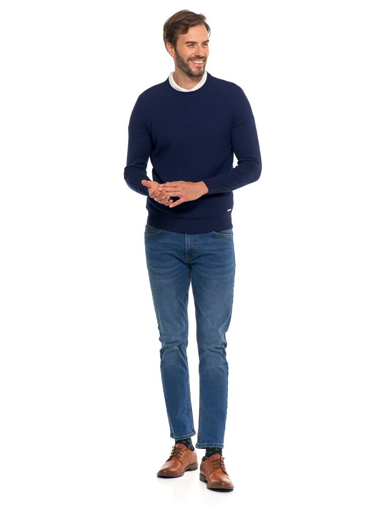 Swetry męskie - Męski sweter klasyczny z wiskozy elegancki GRANATOWY - produkt moraj.pl 10