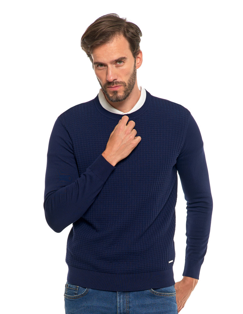 Swetry męskie - Męski sweter klasyczny z wiskozy elegancki GRANATOWY - produkt moraj.pl 11