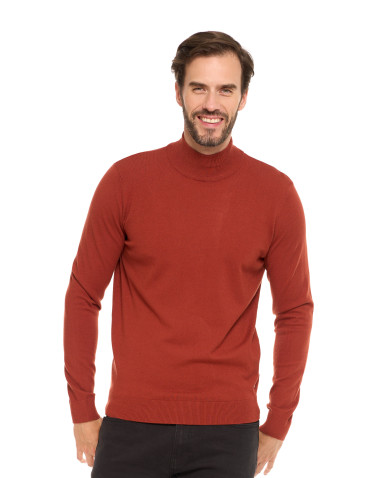 Swetry męskie - Męski sweter klasyczny z golfem BEŻOWY - produkt 1