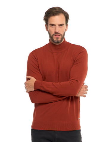 Swetry męskie - Męski sweter klasyczny z golfem BEŻOWY - produkt 3