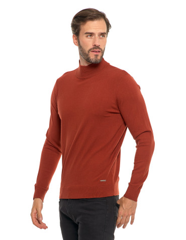 Swetry męskie - Męski sweter klasyczny z golfem BEŻOWY - produkt 4