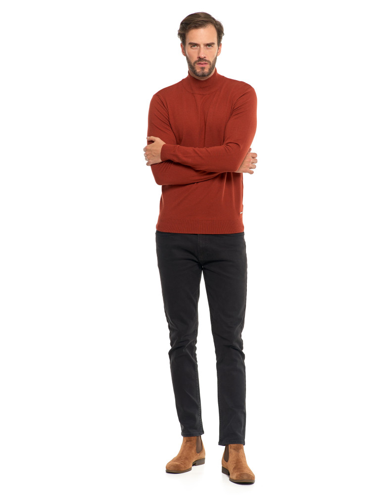 Swetry męskie - Męski sweter klasyczny z golfem BEŻOWY  - produkt moraj.pl 7