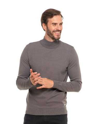 Swetry męskie - Męski sweter klasyczny z golfem SZARY - produkt 1