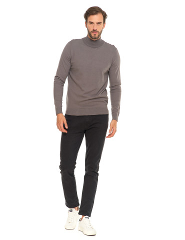 Swetry męskie - Męski sweter klasyczny z golfem SZARY - produkt 6