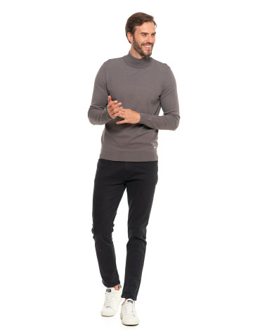 Swetry męskie - Męski sweter klasyczny z golfem SZARY - produkt 7