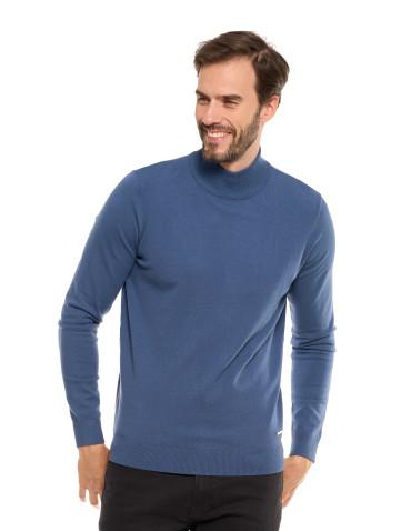 Swetry męskie - Męski sweter klasyczny z golfem NIEBIESKI - produkt 1