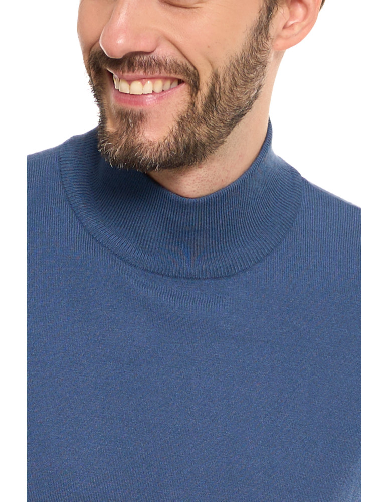 Swetry męskie - Męski sweter klasyczny z golfem NIEBIESKI - produkt moraj.pl 4