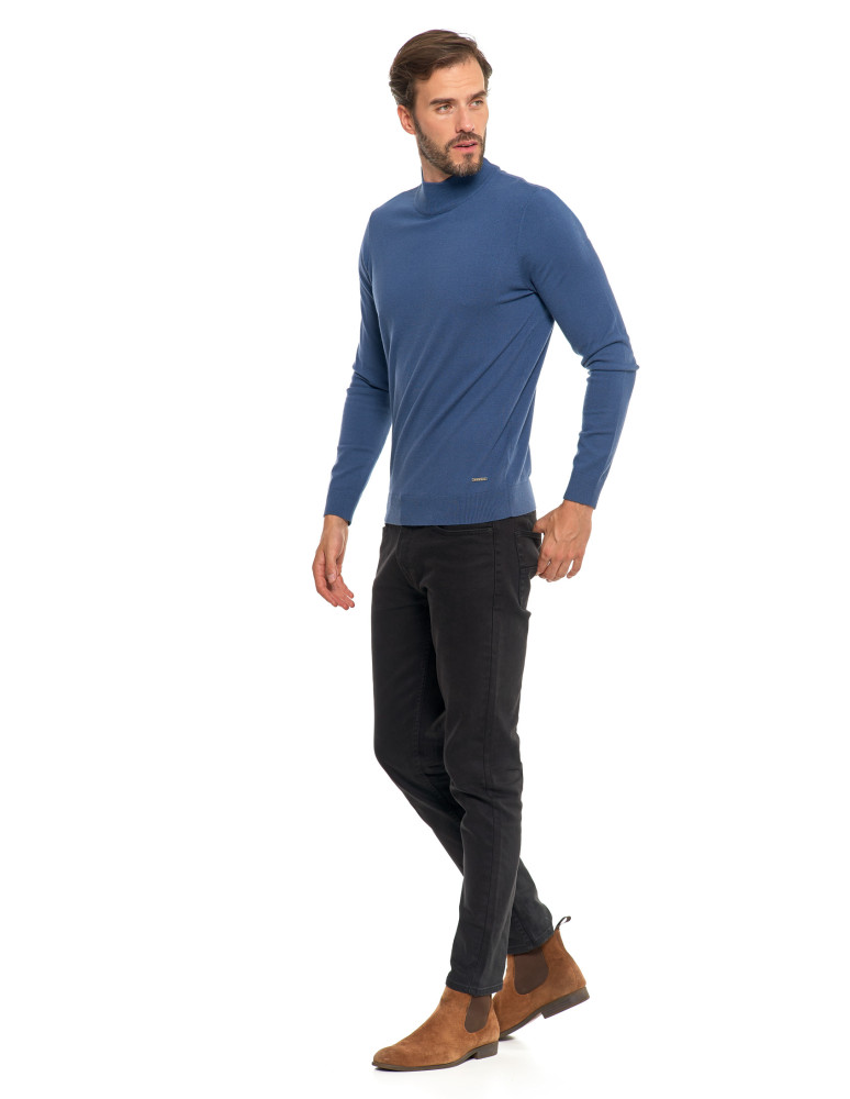 Swetry męskie - Męski sweter klasyczny z golfem NIEBIESKI - produkt moraj.pl 8