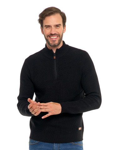 Swetry męskie - Sweter męski klasyczny zapinany ze stójką CZARNY - produkt 1