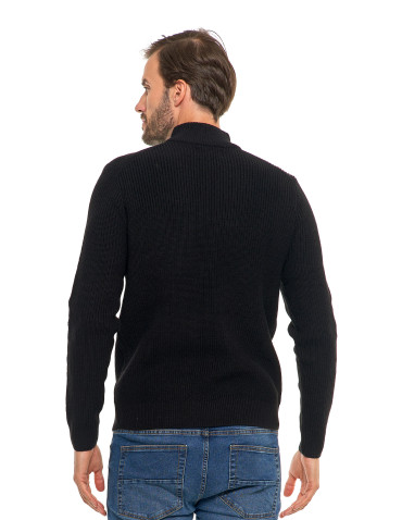 Swetry męskie - Sweter męski klasyczny zapinany ze stójką CZARNY - produkt 2