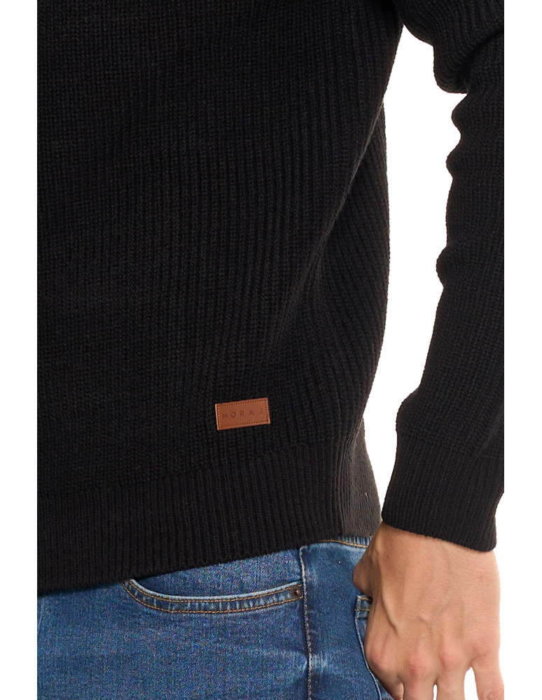Swetry męskie - Sweter męski klasyczny zapinany ze stójką CZARNY  - produkt moraj.pl 3