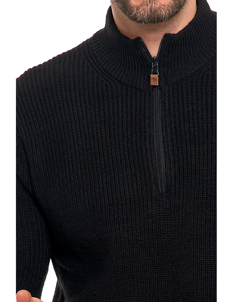 Swetry męskie - Sweter męski klasyczny zapinany ze stójką CZARNY  - produkt moraj.pl 4