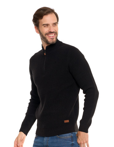 Swetry męskie - Sweter męski klasyczny zapinany ze stójką CZARNY - produkt 5