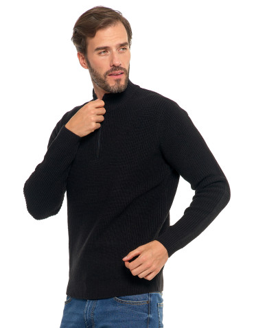 Swetry męskie - Sweter męski klasyczny zapinany ze stójką CZARNY - produkt 6