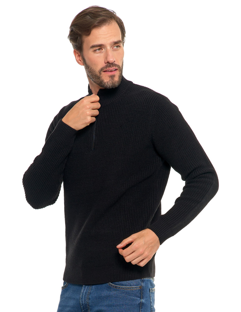Swetry męskie - Sweter męski klasyczny zapinany ze stójką CZARNY  - produkt moraj.pl 6