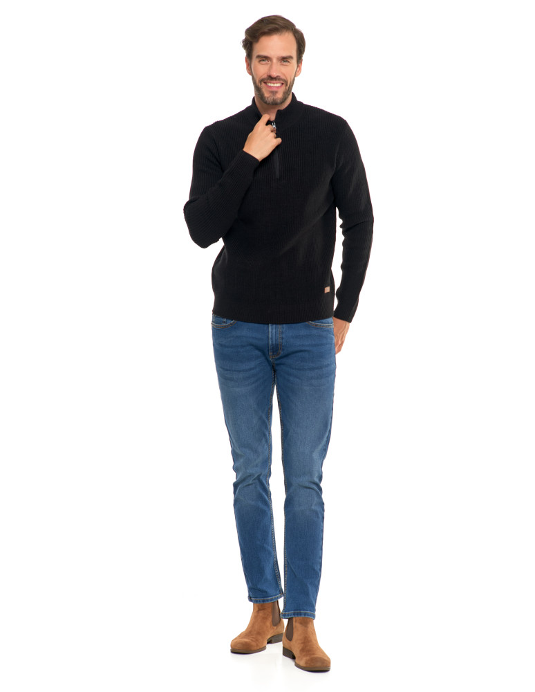Swetry męskie - Sweter męski klasyczny zapinany ze stójką CZARNY  - produkt moraj.pl 8