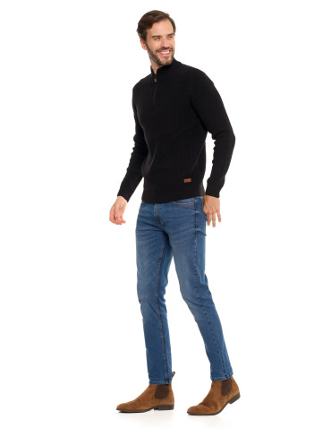 Swetry męskie - Sweter męski klasyczny zapinany ze stójką CZARNY - produkt 10