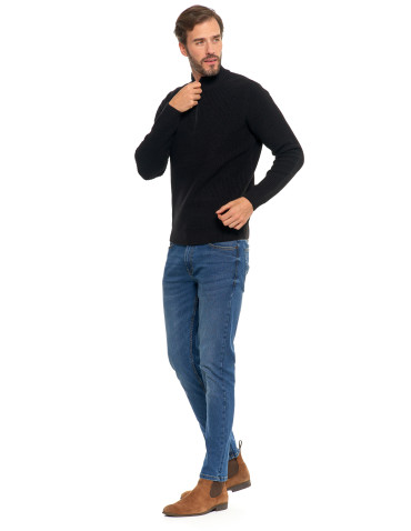 Swetry męskie - Sweter męski klasyczny zapinany ze stójką CZARNY - produkt 11