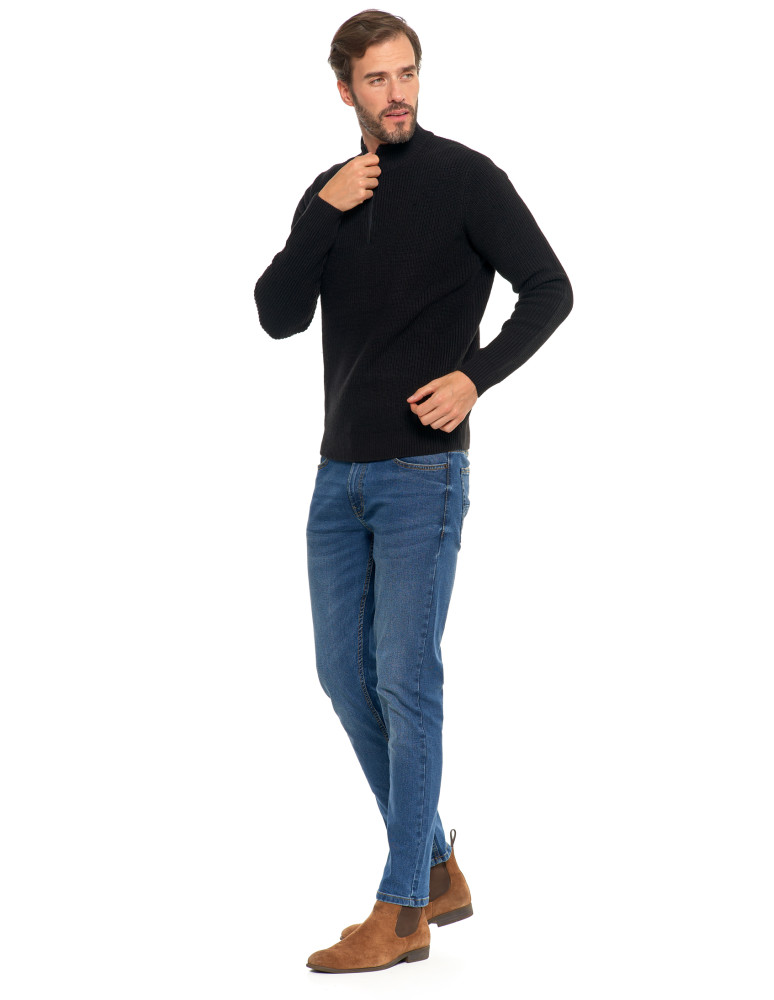 Swetry męskie - Sweter męski klasyczny zapinany ze stójką CZARNY  - produkt moraj.pl 11