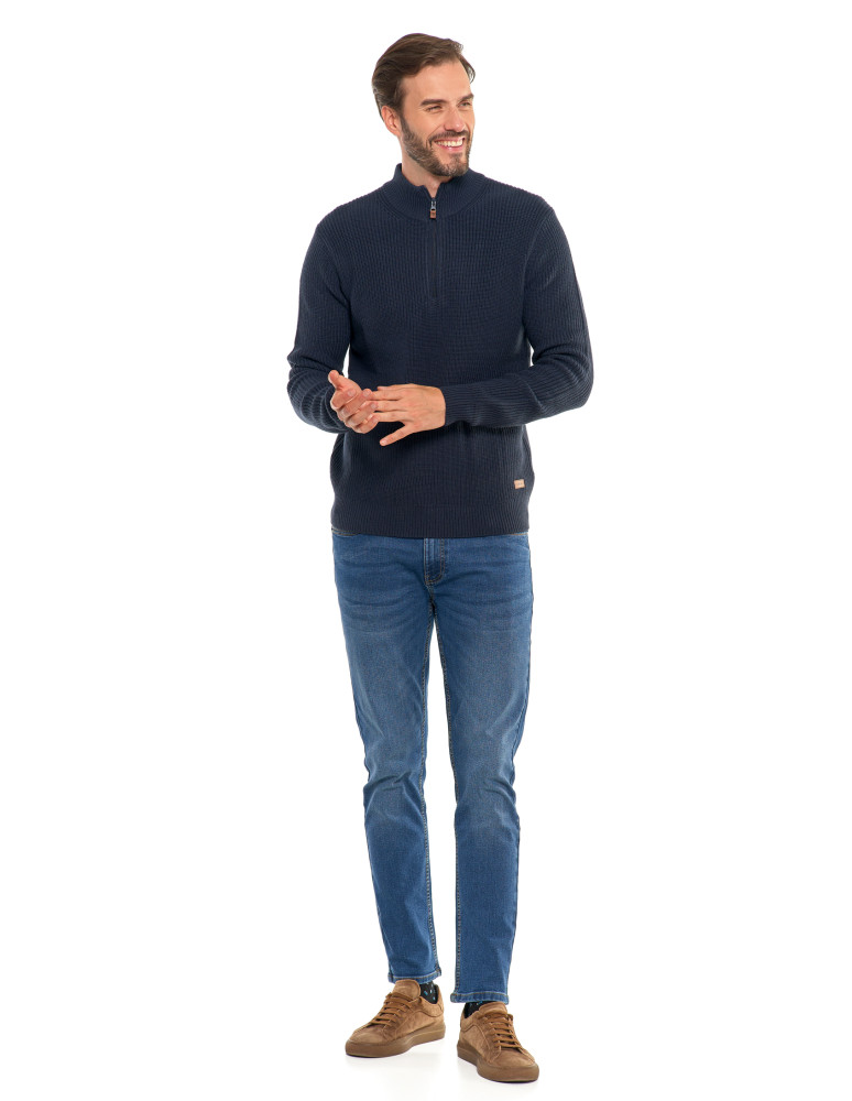 Swetry męskie - Sweter męski klasyczny zapinany ze stójką GRANATOWY - produkt moraj.pl 9
