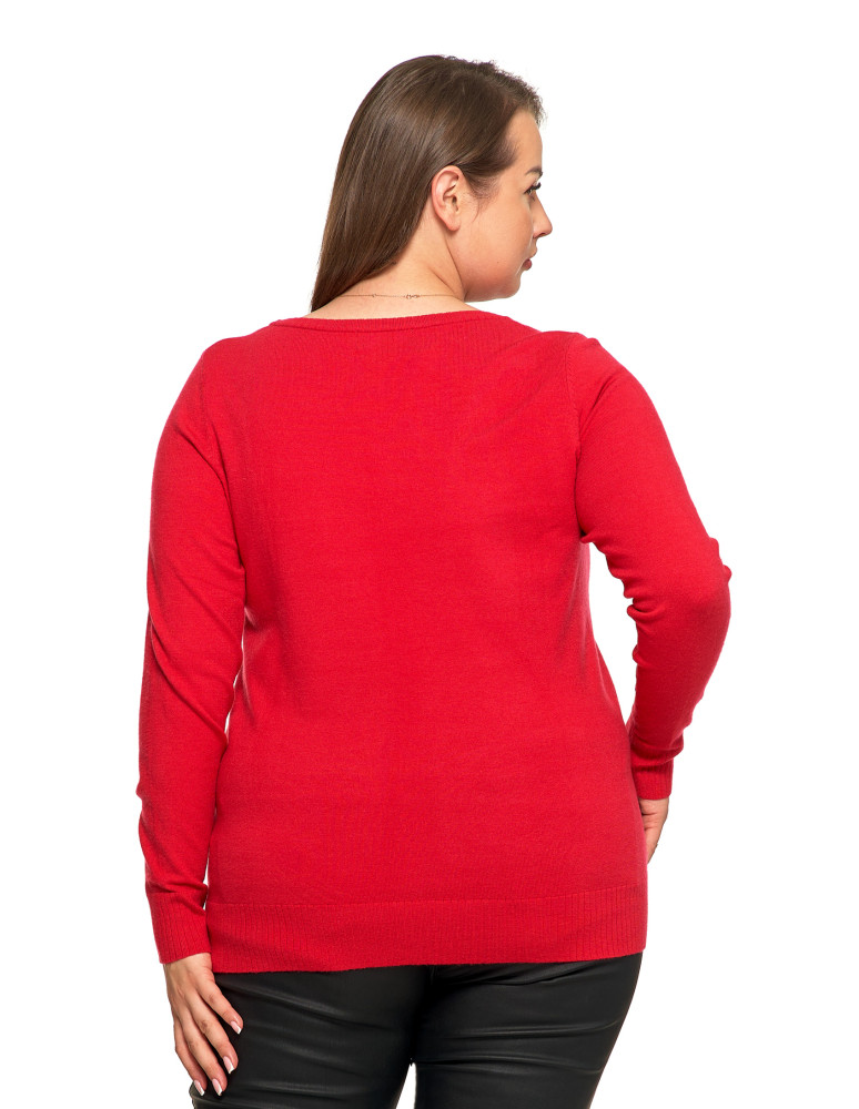 Swetry i kardigany - Sweter damski klasyczny z długim rękawem CZERWONY - produkt moraj.pl 2