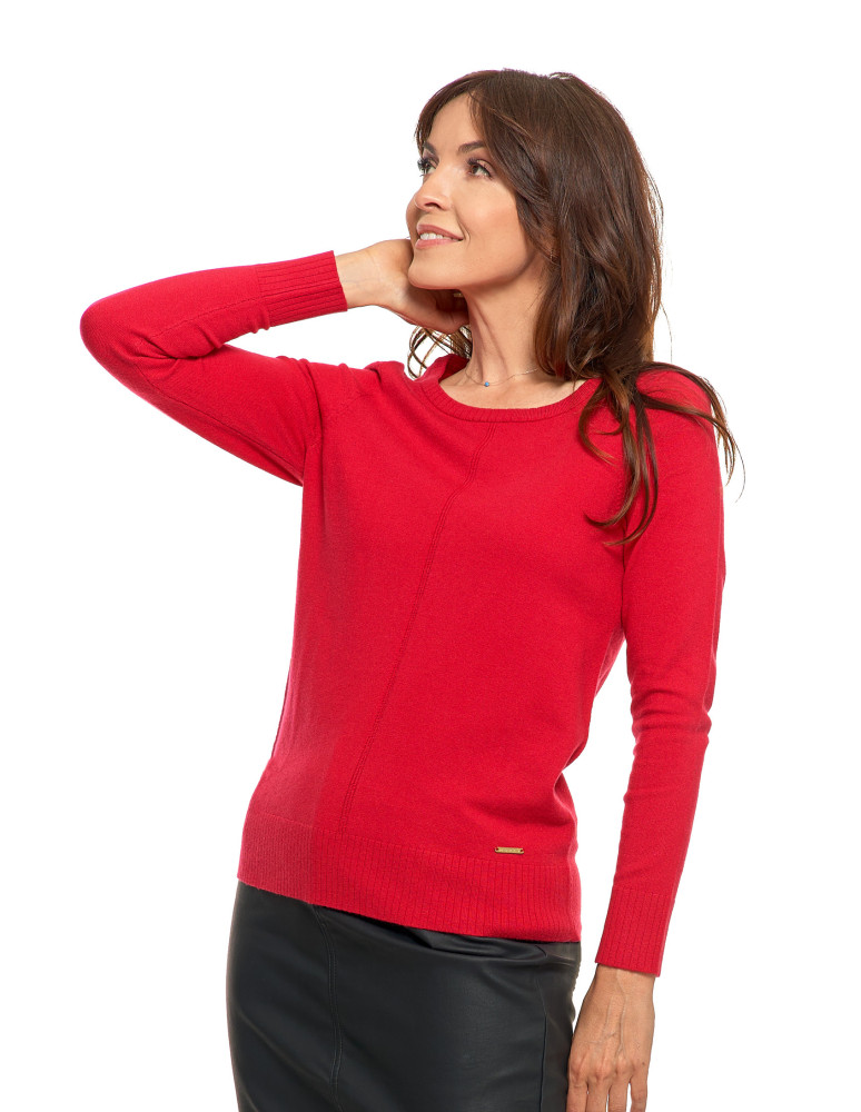 Swetry i kardigany - Sweter damski klasyczny z długim rękawem CZERWONY - produkt moraj.pl 4