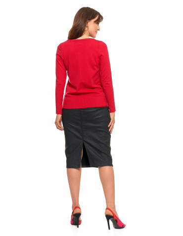 Swetry i kardigany - Sweter damski klasyczny z długim rękawem CZERWONY - produkt 12