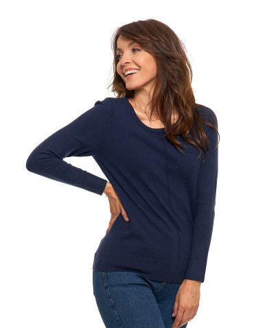 Swetry i kardigany - Sweter damski klasyczny z długim rękawem GRANATOWY - produkt 2