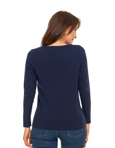 Swetry i kardigany - Sweter damski klasyczny z długim rękawem GRANATOWY - produkt 3