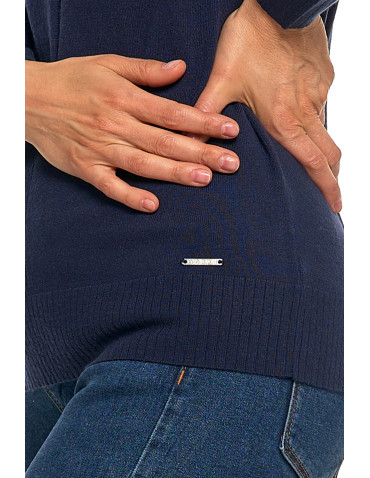 Swetry i kardigany - Sweter damski klasyczny z długim rękawem GRANATOWY - produkt 6